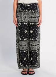 Pantalon large fermeture zippée sous rabat avec crochet taille normale noir LAURE + MAX femme