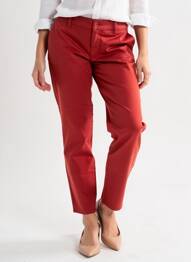 Pantalon chino tissage popeline taille normale rouge HAPPY femme