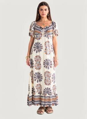 Robe longue tissage popeline manches courtes blanc C'FLO femme