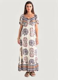 Robe longue tissage popeline manches courtes blanc C'FLO femme