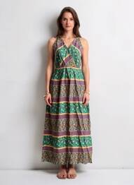 Robe longue tissage popeline sans manche vert C'FLO femme