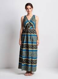 Robe longue tissage popeline sans manche bleu C'FLO femme