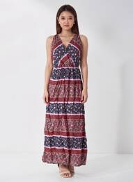 Robe longue tissage popeline sans manche rouge C'FLO femme