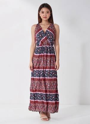 Robe longue tissage popeline sans manche rouge C'FLO femme