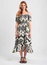 Robe mi-longue imprimé fantaisie fines bretelles blanc C'FLO femme