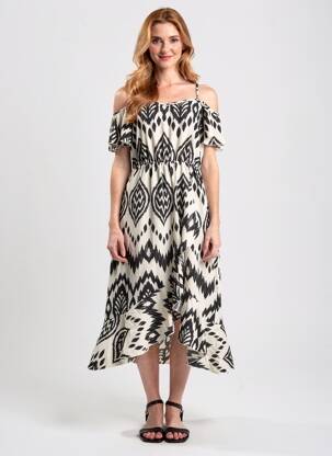 Robe mi-longue imprimé fantaisie fines bretelles blanc C'FLO femme