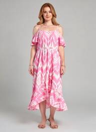 Robe mi-longue imprimé fantaisie fines bretelles rose C'FLO femme