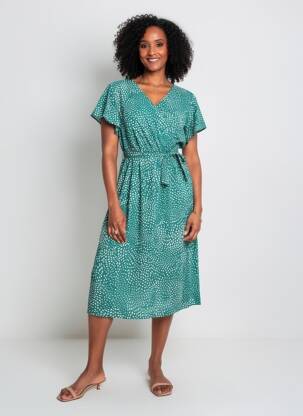 Robe mi-longue manches courtes manches courtes vert C'FLO femme