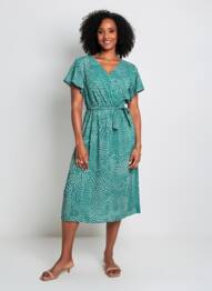 Robe mi-longue manches courtes manches courtes vert C'FLO femme