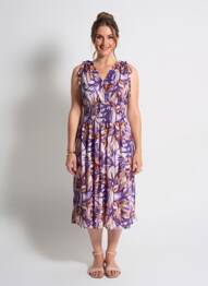 Robe mi-longue imprimé fantaisie manches courtes violet C'FLO femme