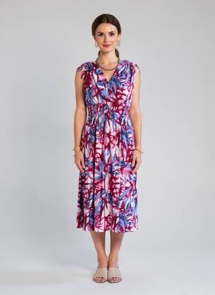 Robe mi-longue imprimé fantaisie manches courtes violet C'FLO femme