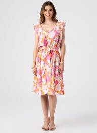Robe mi-longue imprimé fleurs manches courtes orange C'FLO femme