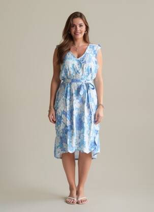 Robe mi-longue imprimé fleurs manches courtes bleu C'FLO femme