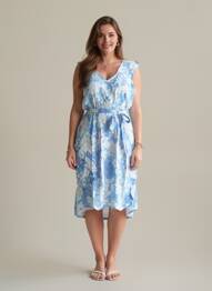 Robe mi-longue imprimé fleurs manches courtes bleu C'FLO femme