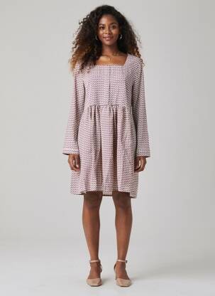 Robe mi-longue imprimé fantaisie manches longues rose VIC VIA femme