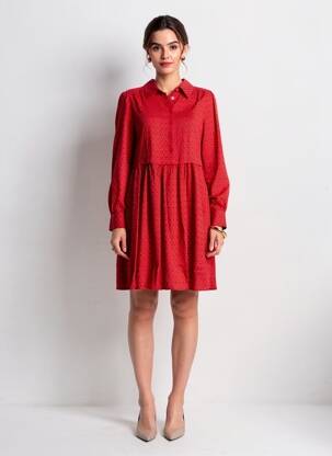 Robe courte coupe évasée manches longues rouge GRACE & MILA femme