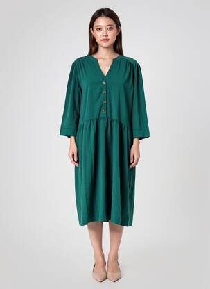 Robe mi-longue manches 3/4 manches 3/4 vert GRACE & MILA femme