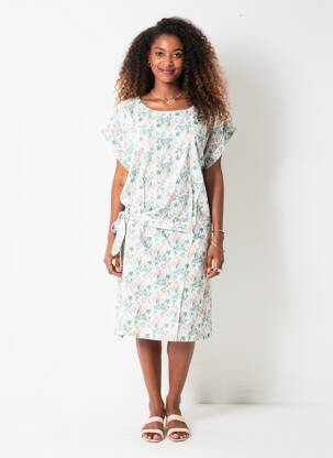 Robe mi-longue imprimé fantaisie manches courtes blanc VIC VIA femme