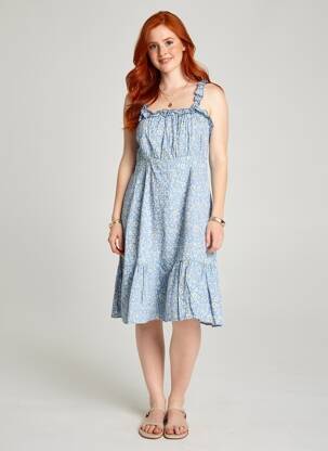 Robe mi-longue imprimé fleurs sans manche bleu C'FLO femme