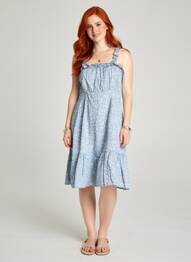 Robe mi-longue imprimé fleurs sans manche bleu C'FLO femme