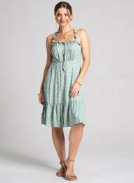 Robe mi-longue imprimé fleurs sans manche vert C'FLO femme