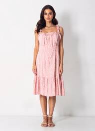 Robe mi-longue imprimé fleurs sans manche rose C'FLO femme