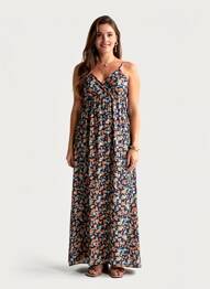 Robe longue imprimé fantaisie fines bretelles bleu C'FLO femme