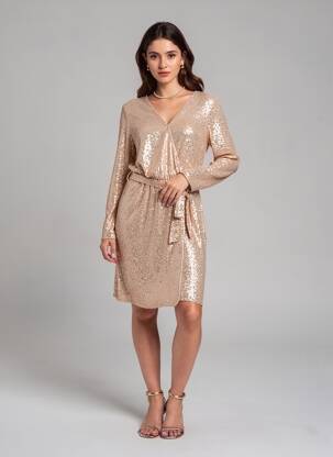 Robe mi-longue manches longues manches longues or NAF NAF femme