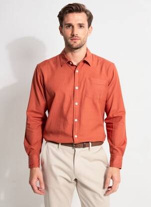 Chemise manches longues coupe droite orange SANS MARQUE homme