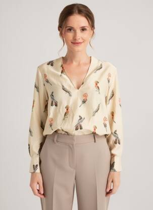 Blouse imprimé fantaisie manches longues beige MOMONI femme