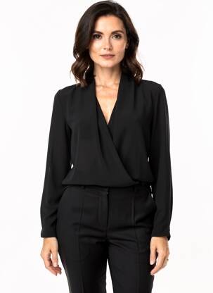 Top col v manches longues noir MADE IN ITALY femme