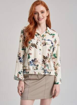 Chemisier tissage crêpe manches longues beige SANS MARQUE femme