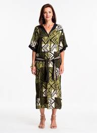 Robe longue imprimé fantaisie manches courtes vert PAZ TORRAS femme
