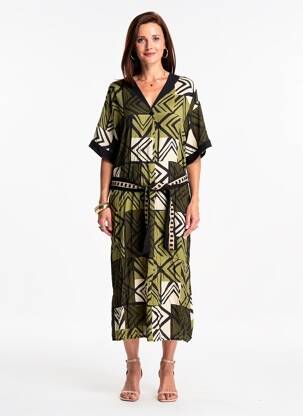 Robe longue imprimé fantaisie manches courtes vert PAZ TORRAS femme