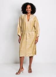 Robe mi-longue manches 3/4 manches 3/4 beige BLANC BOHEME femme