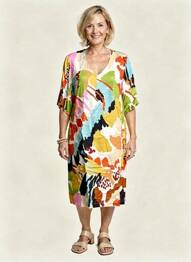 Robe mi-longue coupe fluide manches courtes jaune FELINO femme