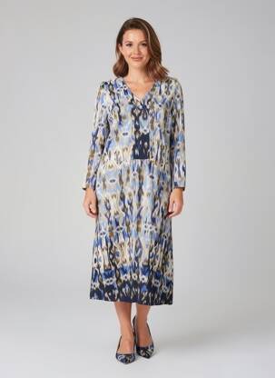 Robe mi-longue imprimé fantaisie manches longues bleu BRANDTEX femme