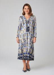 Robe mi-longue imprimé fantaisie manches longues bleu BRANDTEX femme