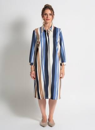 Robe mi-longue coupe fluide manches 3/4 bleu K-DESIGN femme