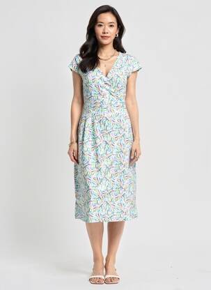 Robe mi-longue imprimé fantaisie manches courtes bleu TELMAIL femme