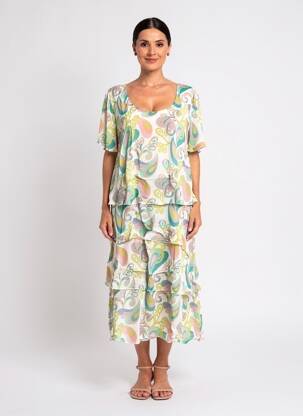 Robe mi-longue coupe fluide manches courtes vert AGATHE & LOUISE femme