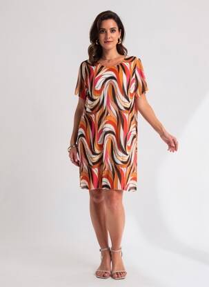 Robe courte coupe fluide manches courtes orange COULEURS DU TEMPS femme