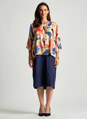 Robe mi-longue imprimé fantaisie manches courtes bleu BRANDTEX femme
