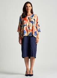Robe mi-longue imprimé fantaisie manches courtes bleu BRANDTEX femme
