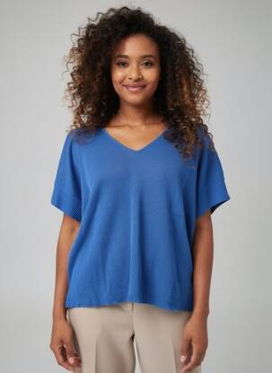 Pull col v manches courtes bleu A.POIL femme