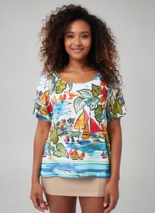 T-shirt imprimé fantaisie manches courtes bleu VLT'S BY VALENTINA'S femme