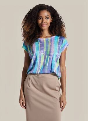 T-shirt imprimé fantaisie manches courtes bleu ANNA & GABRI femme