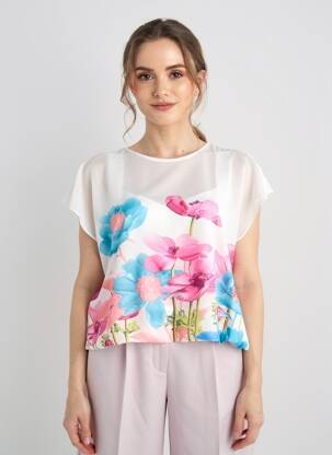 T-shirt imprimé fantaisie manches courtes blanc COULEURS DU TEMPS femme