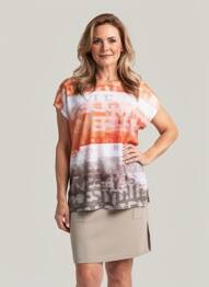 T-shirt imprimé fantaisie manches courtes orange JOY OF LIFE femme