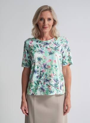 T-shirt imprimé fantaisie manches courtes vert JOY OF LIFE femme